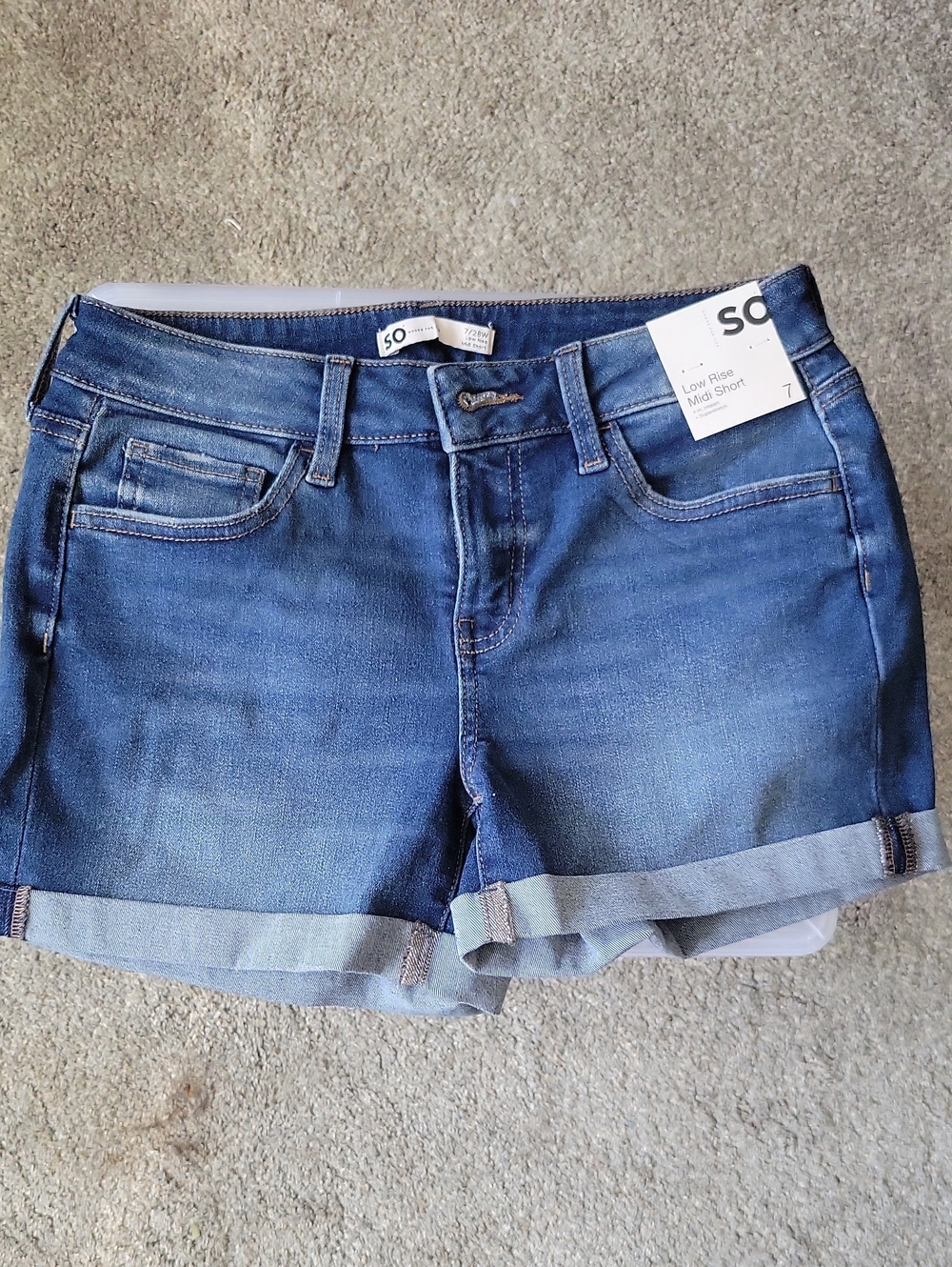 SO Denim Women's Mid Rise Cuffed Blue Jean Shorts
